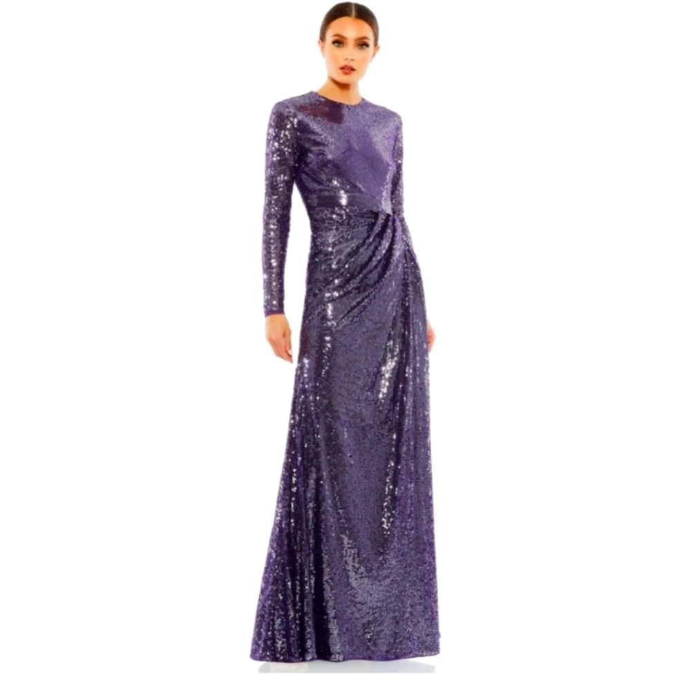 MAC DUGGAL NWT SEQUINED HIGH NECK LONG SLEEVE DRAPED GOWN $598 Style #10824